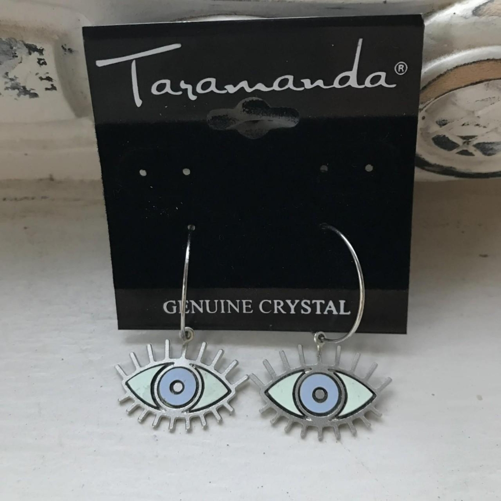 Taramanda Silver And Blue Eye Mini Hoop Earrings 8$